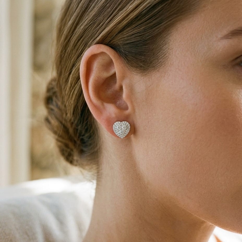 Diamond Cluster Heart Earrings 9/10ctw in 14K White Gold - lifestyle