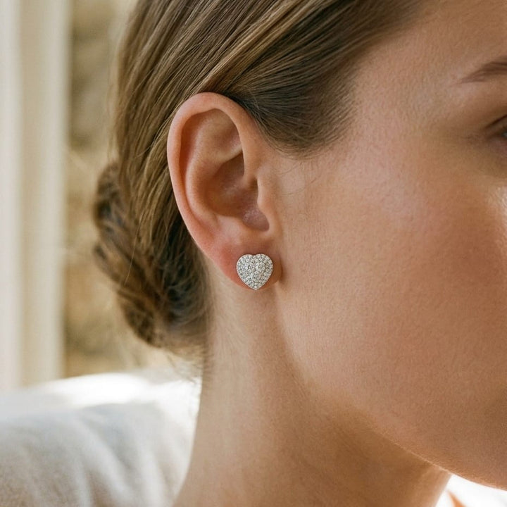 Diamond Cluster Heart Earrings 9/10ctw in 14K White Gold - lifestyle