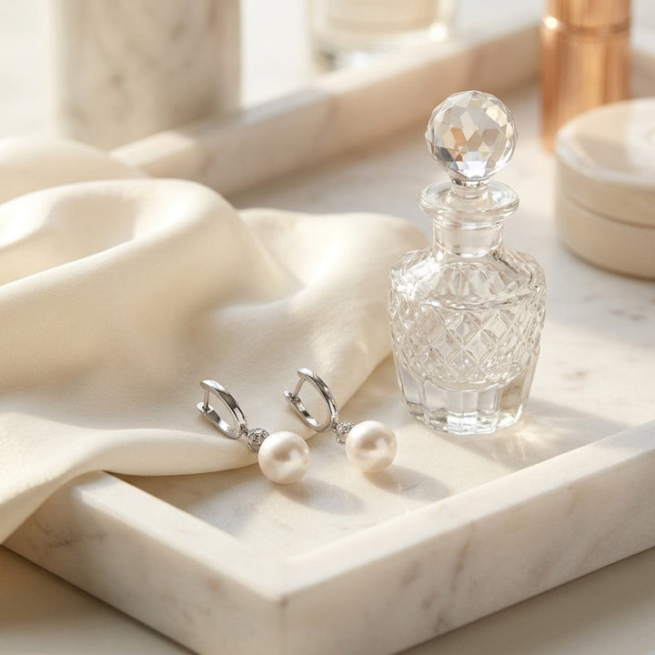 Akoya Pearl & Diamond Dangle Earrings in 14K White Gold - lifestyle