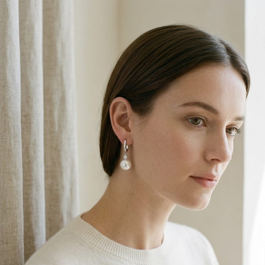 Akoya Pearl & Diamond Dangle Earrings in 14K White Gold - editorial