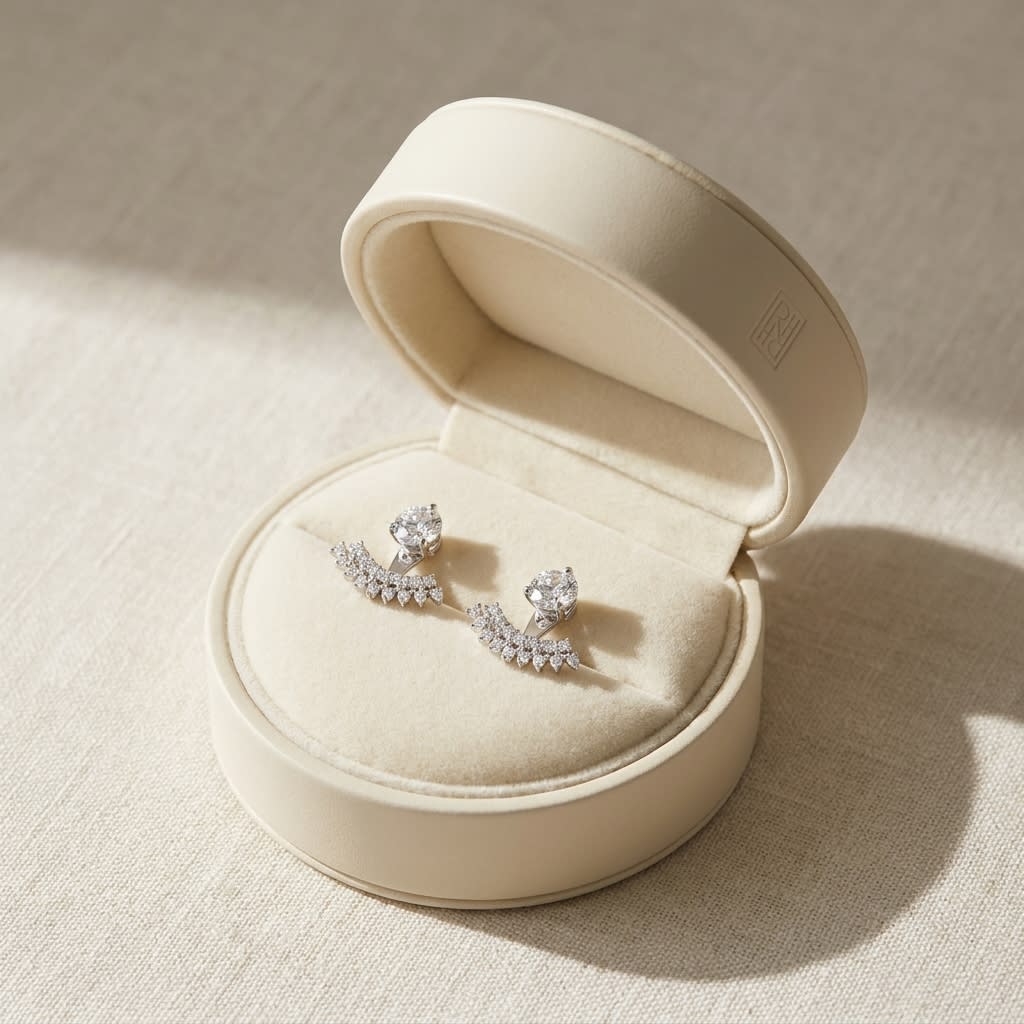 ต่างหูเพชร ตัวเรือนทองคำขาว 14K จาก RockHer