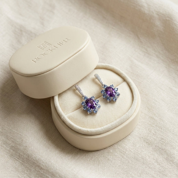 ต่างหูอเมทิสต์ ตัวเรือนทองคำขาว 14K จาก RockHer