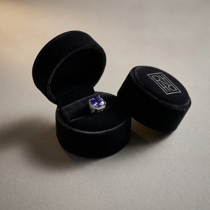 5 Millimeter Cushion Cut Tanzanite 4 Prong Studs in 14K White Gold - presentation