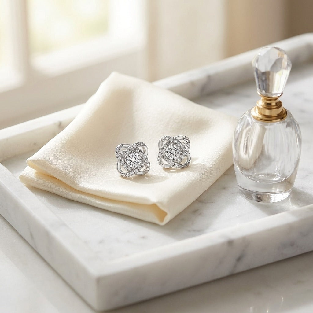 Diamond Pave Cross Knot Earrings with Round Centers in 14K White Gold - lifestyle