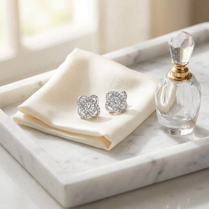 Diamond Pave Cross Knot Earrings with Round Centers in 14K White Gold - lifestyle