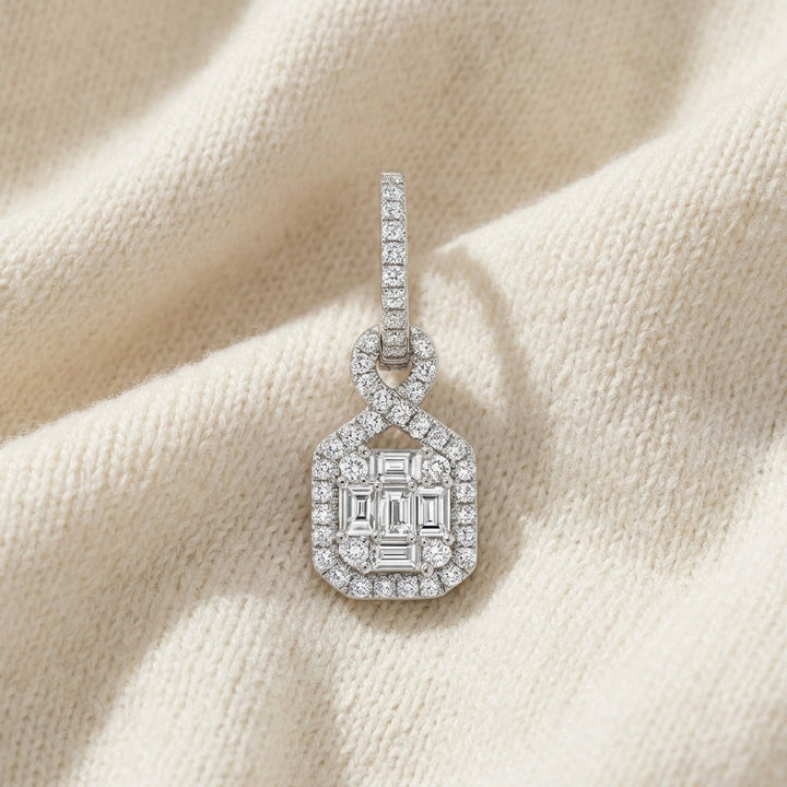 Baguette 3/4ctw Round 4/5ctw Diamond Earring in 14K White Gold - flat lay