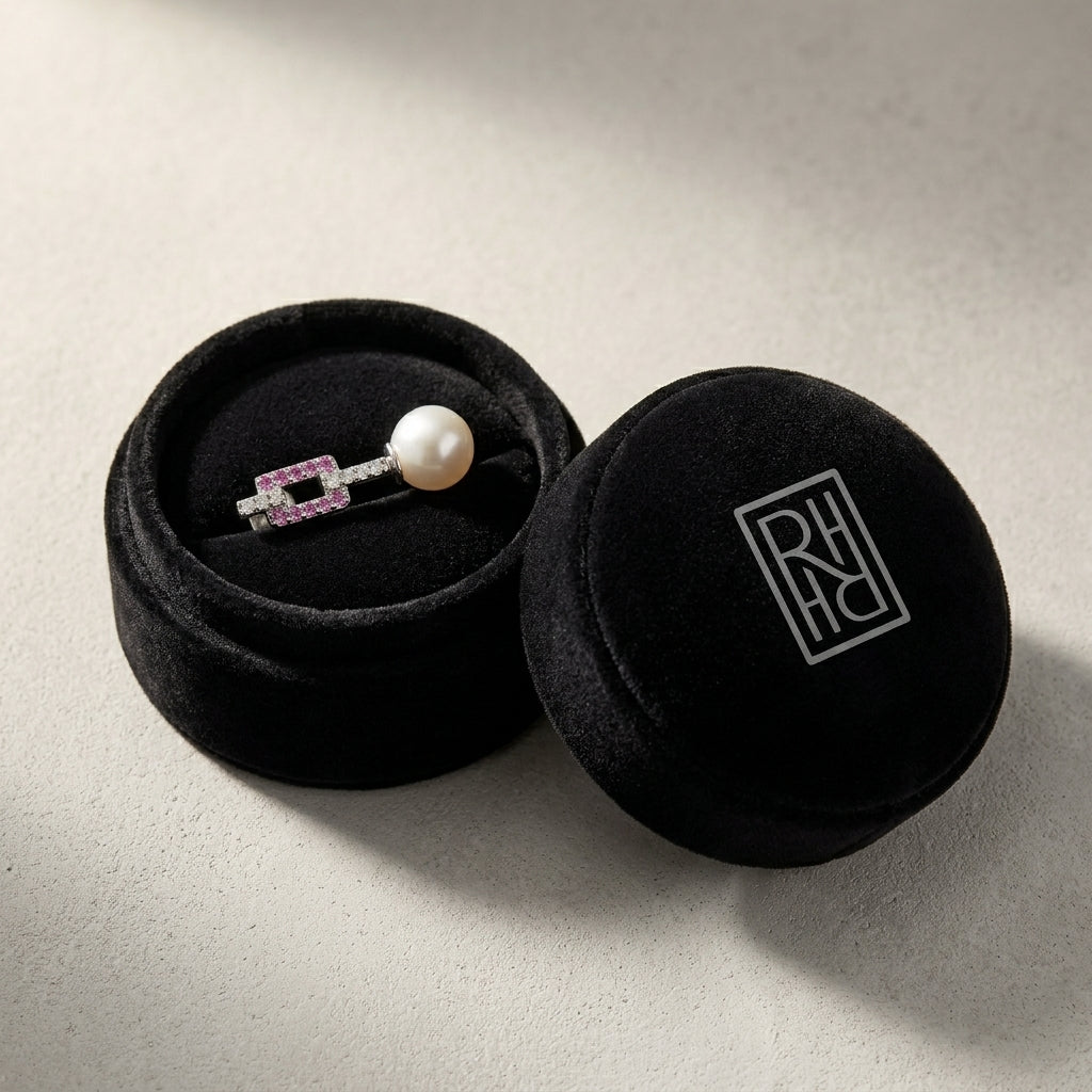 Freshwater Pearl & Pink Sapphire Earrings 0.09ctw in 14K White Gold - presentation