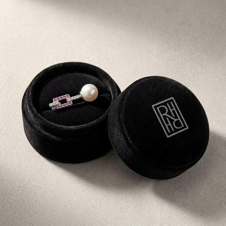 Freshwater Pearl & Pink Sapphire Earrings 0.09ctw in 14K White Gold - presentation