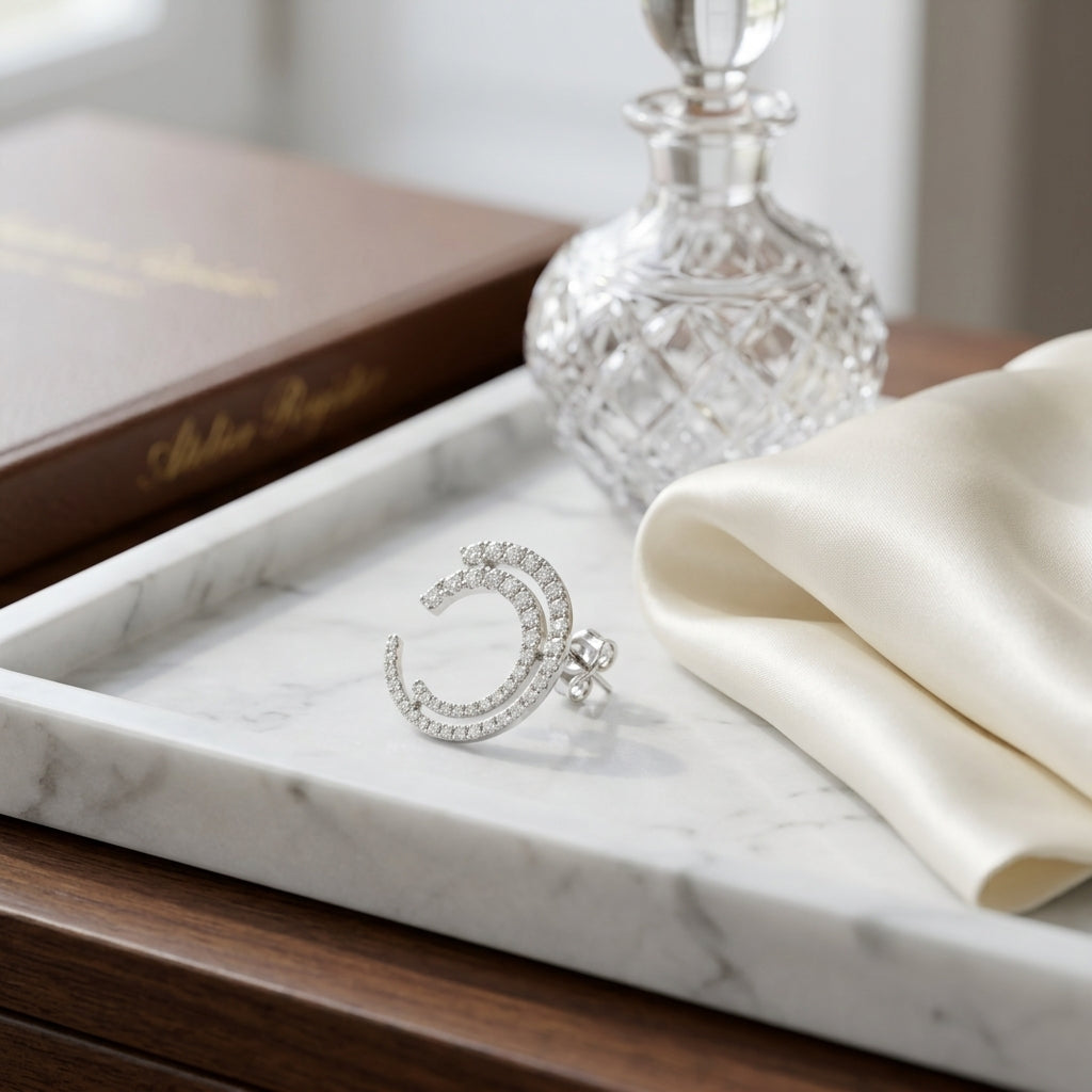 Diamond Crescent Earrings 3/4ctw in 14K White Gold - editorial