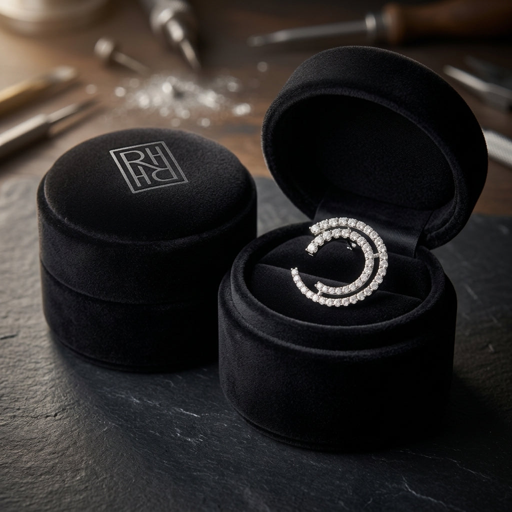 Diamond Crescent Earrings 3/4ctw in 14K White Gold - presentation