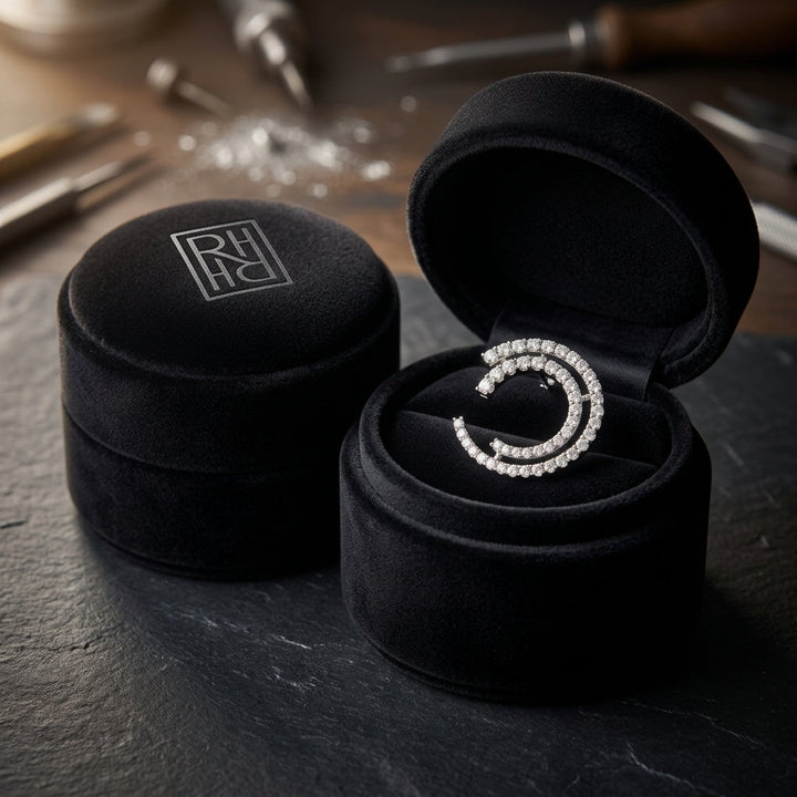 Diamond Crescent Earrings 3/4ctw in 14K White Gold - presentation