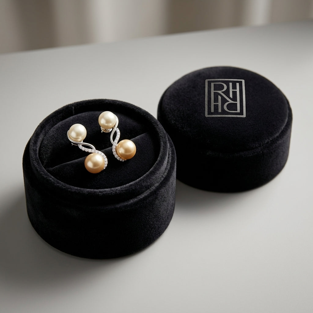 Freshwater White & Pink Pearl Swirl Diamond Earrings 1/5ctw in 14K White Gold - presentation