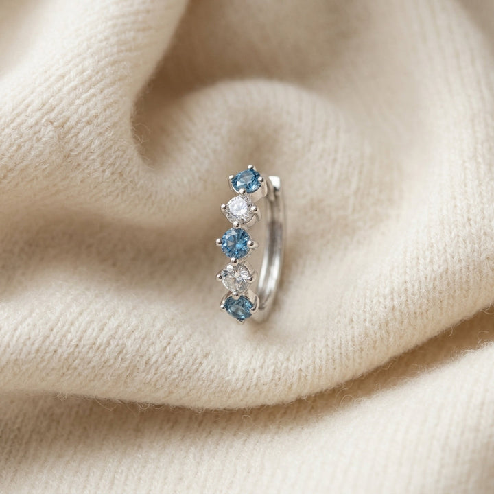 0.77ctw Blue Sapphire & 5/8ctw Diamond Hoop Earring in 14K White Gold - flat lay