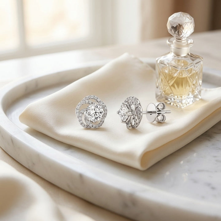 Diamond Floral Earrings 1ctw in 14K White Gold - lifestyle