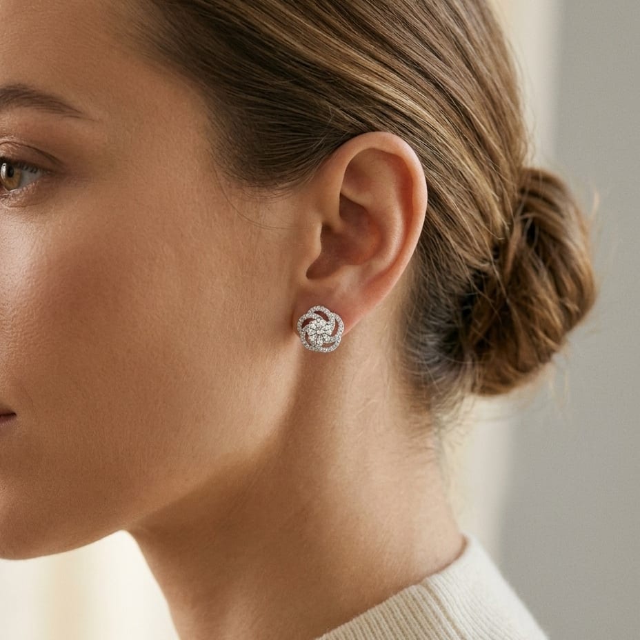 Diamond Floral Earrings 1ctw in 14K White Gold - editorial