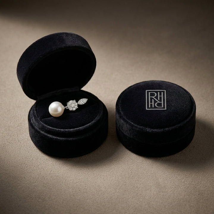 Akoya Pearl & Diamond Dangle Earrings 3/8ctw in 14K White Gold - presentation