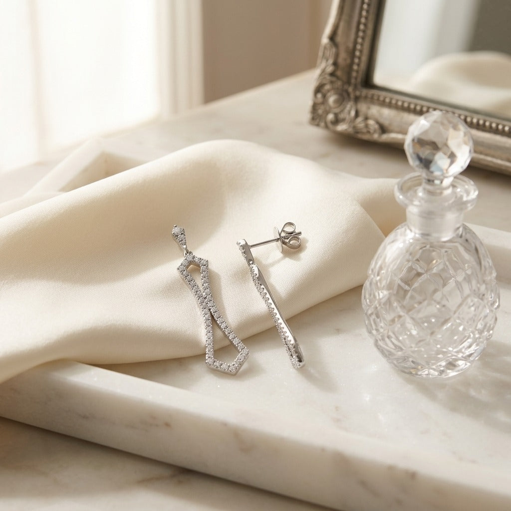 Diamond Dangle Motif Earrings 3/4ctw in 14K White Gold - lifestyle