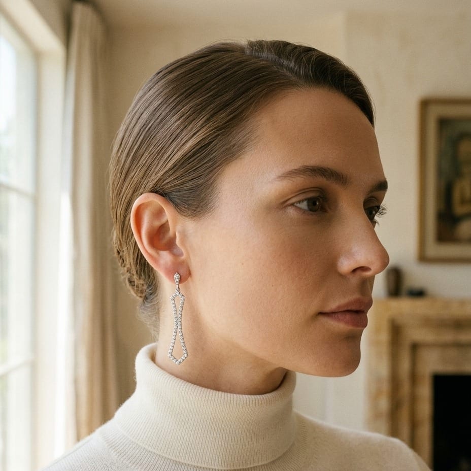 Diamond Dangle Motif Earrings 3/4ctw in 14K White Gold - editorial