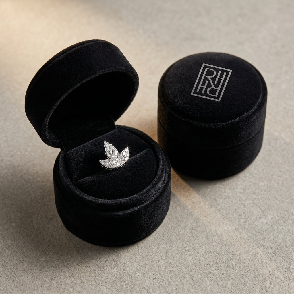 Diamond Floral Tulip Stud Earrings in 14k White Gold 0.68ctw, in navy velvet jewelry box