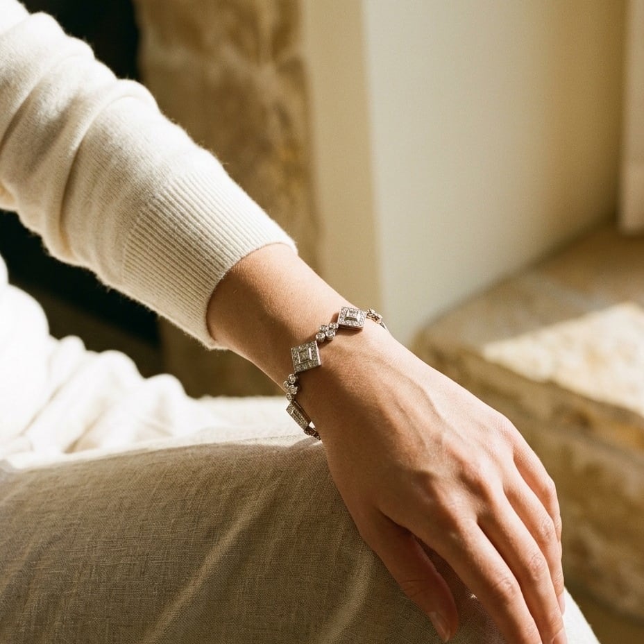 Diamond Geometric & Circle Bracelet in 14K White Gold - lifestyle