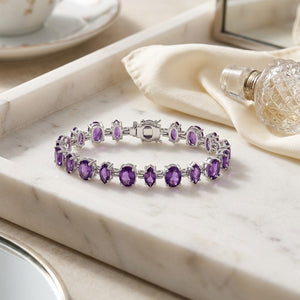 สร้อยข้อมืออเมทิสต์ ทรงรี ตัวเรือนทองคำขาว 14K จาก RockHer