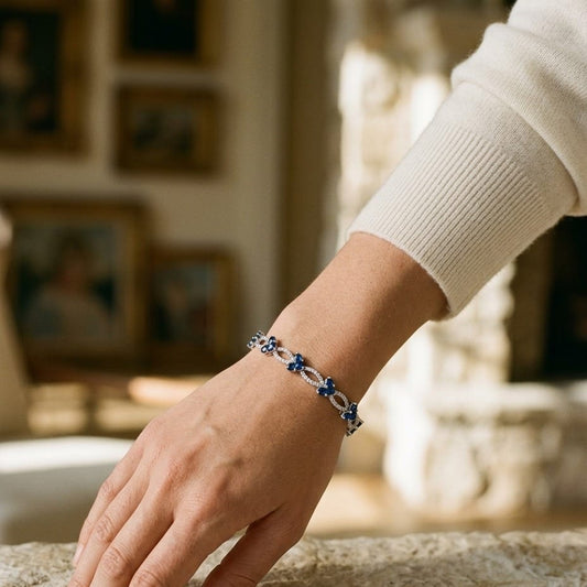 Sapphire & Diamond Composite Heart Link Bracelet in 14K White Gold - editorial