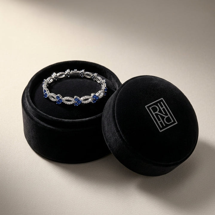 Sapphire & Diamond Composite Heart Link Bracelet in 14K White Gold - presentation