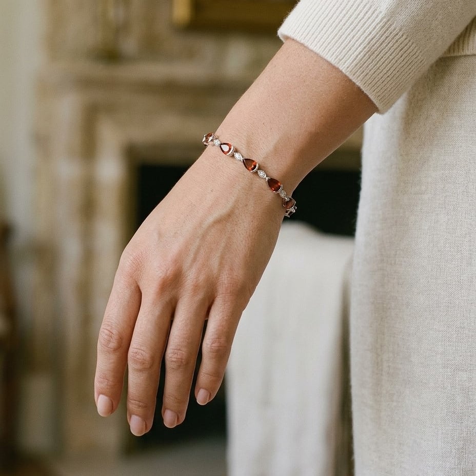 Garnet Pear-Shape & Diamond Pave East-West Bracelet in 14K White Gold - lifestyle