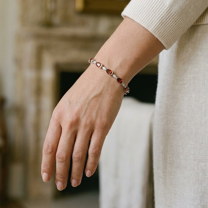 Garnet Pear-Shape & Diamond Pave East-West Bracelet in 14K White Gold - lifestyle