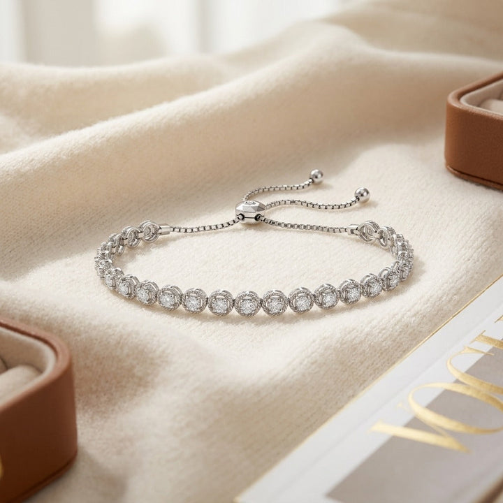 Diamond Round Links Bracelet 2-1/6ctw in 14K White Gold - flat lay