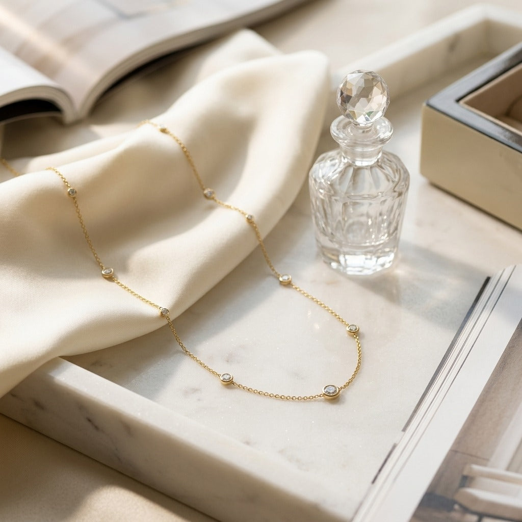 Diamonds by the Yard Round Bezel Necklace in 14K White Gold - lifestyle
