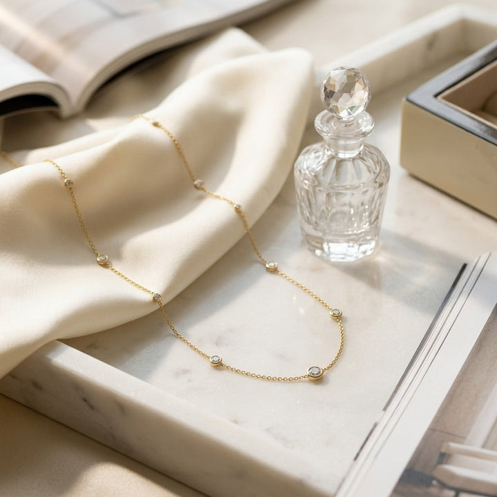 Diamonds by the Yard Round Bezel Necklace in 14K White Gold - lifestyle
