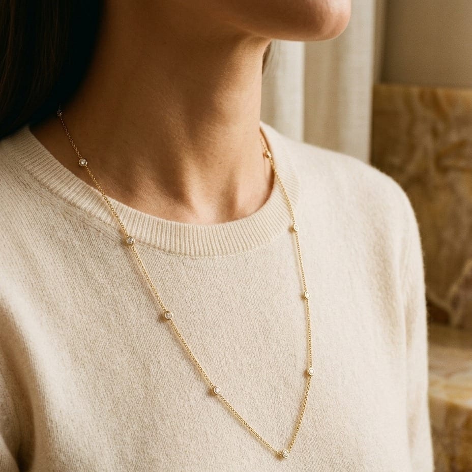 Diamonds by the Yard Round Bezel Necklace in 14K White Gold - editorial