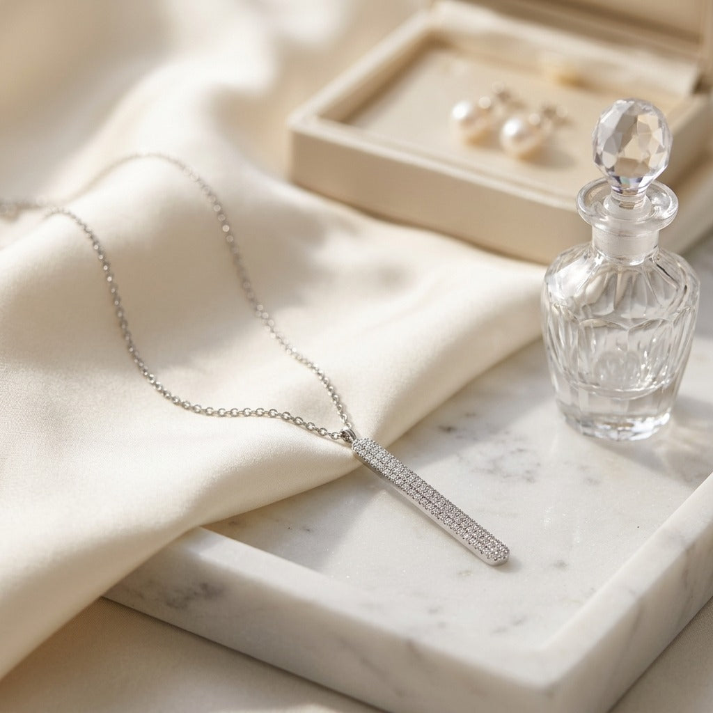 Diamond 1/3ctw Necklace Set 16-18 Adj Chain in 14K White Gold - lifestyle