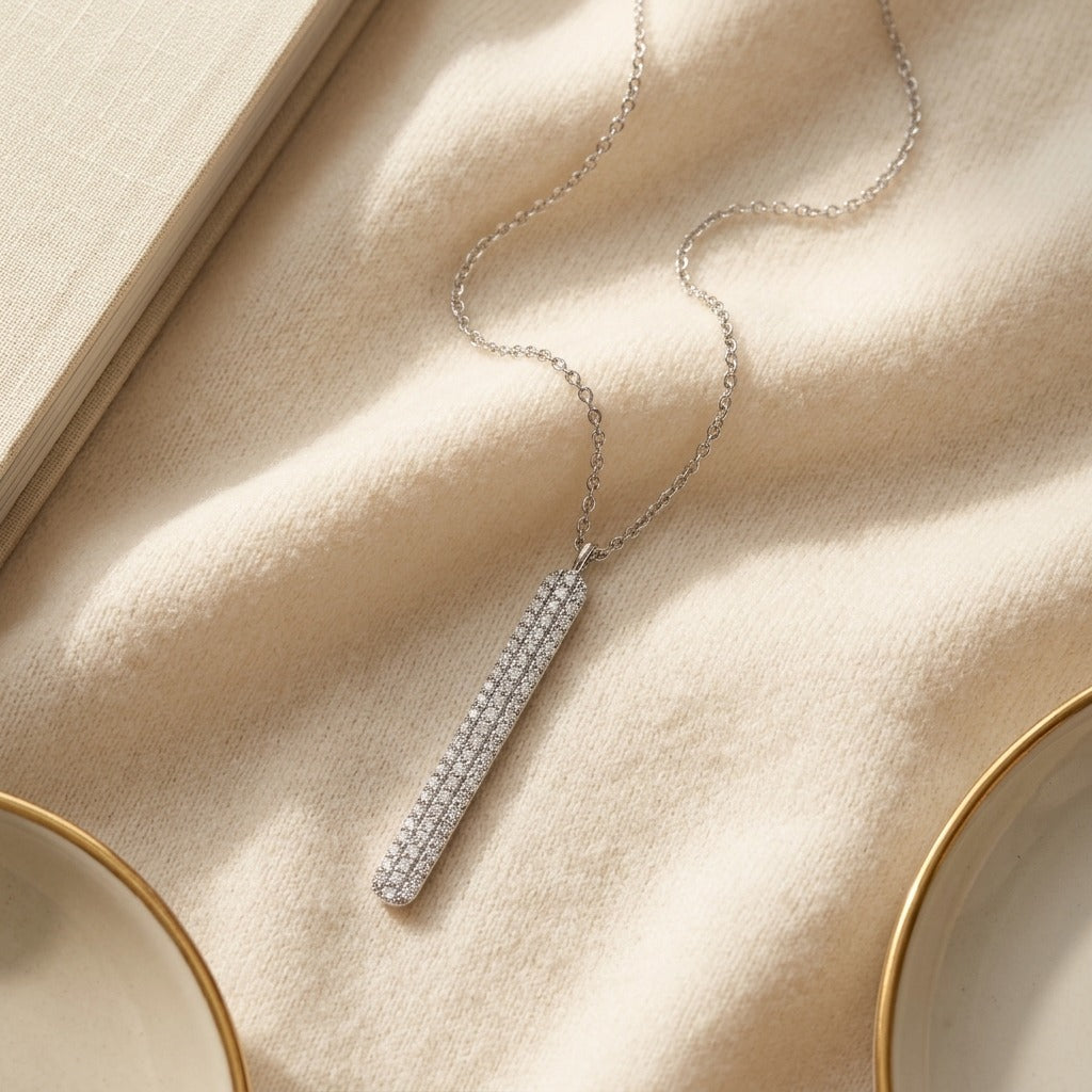 Diamond 1/3ctw Necklace Set 16-18 Adj Chain in 14K White Gold - flat lay