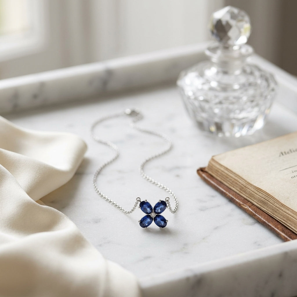 Blue Sapphire & Diamond Necklace Set in 14K White Gold - lifestyle