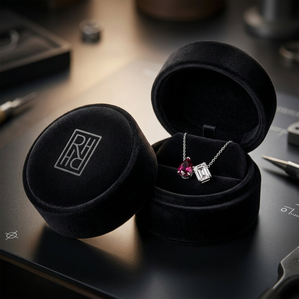 Rhodolite Garnet & Morganite Toi Et Moi Necklace in 14K White Gold - presentation