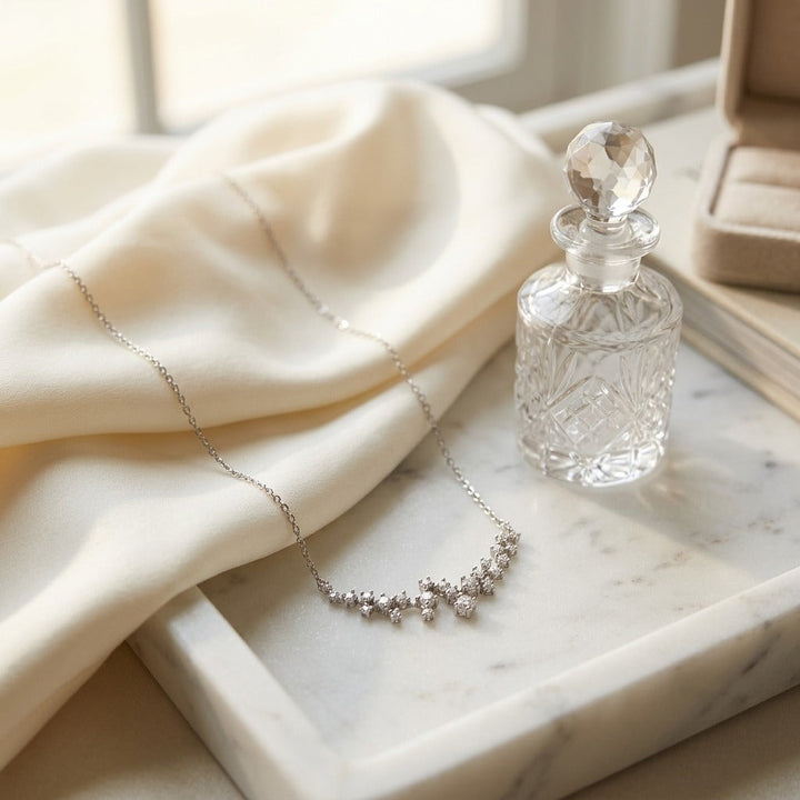 Diamond Round Brilliant Scattered Necklace 4/5ctw 16-18in Adj in 14K White Gold - lifestyle