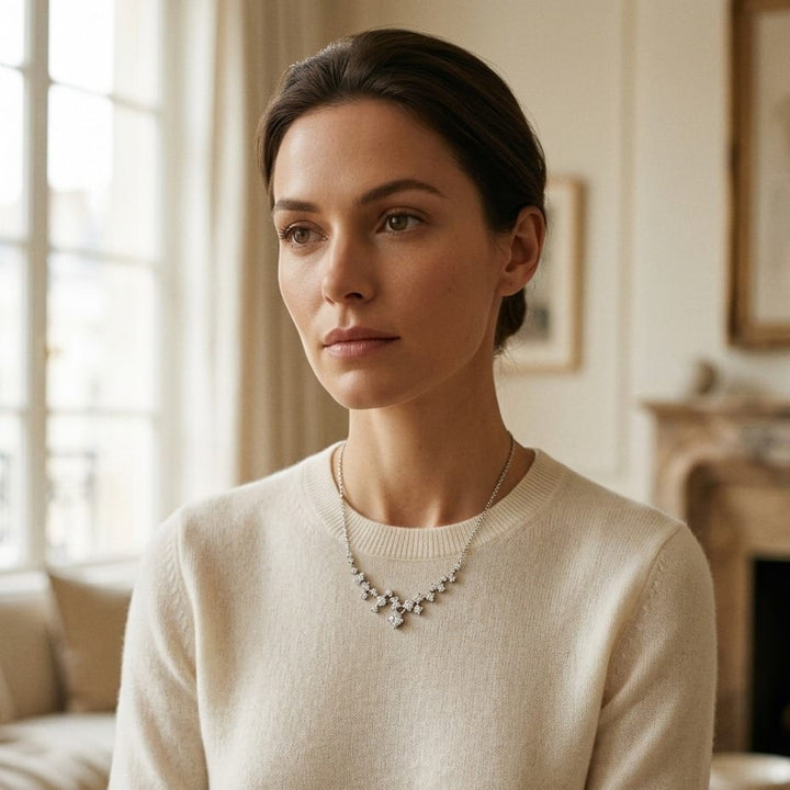 Diamond Round Brilliant Scattered Necklace 4/5ctw 16-18in Adj in 14K White Gold - on model