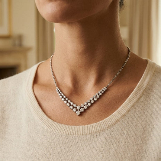 Diamond Chevron Necklace 1/2ctw in 14K White Gold - editorial