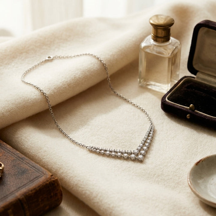 Diamond Chevron Necklace 1/2ctw in 14K White Gold - flat lay