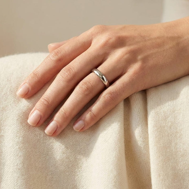 3.5mm Flat Comfort-Fit Wedding Band in 14K White Gold, worn on hand, full view