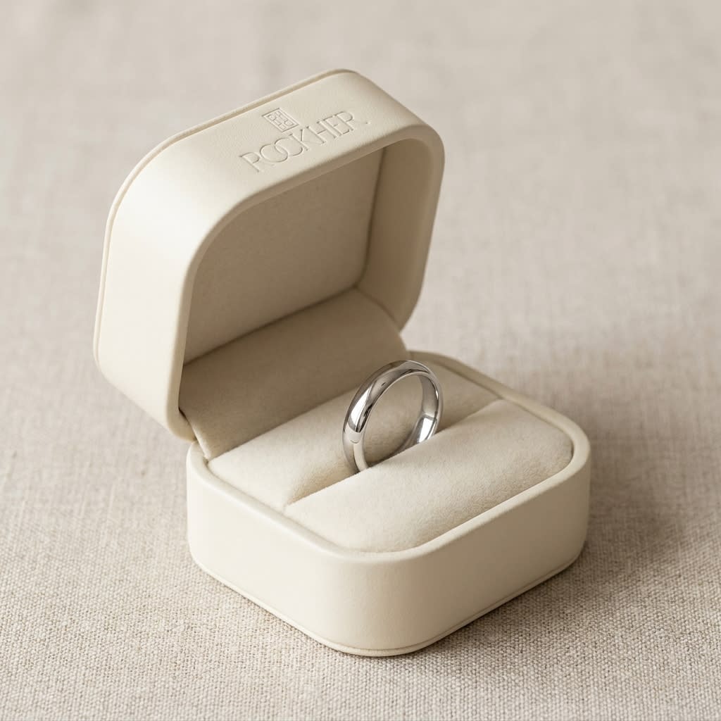 3.5mm Flat Comfort-Fit Wedding Band in 14K White Gold, in navy velvet jewelry box