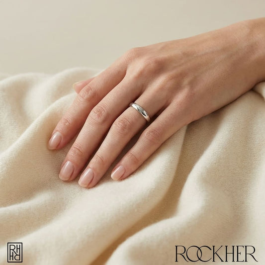 2mm Slightly Domed Comfort-Fit Wedding Band in 14K White Gold, worn on hand, full view