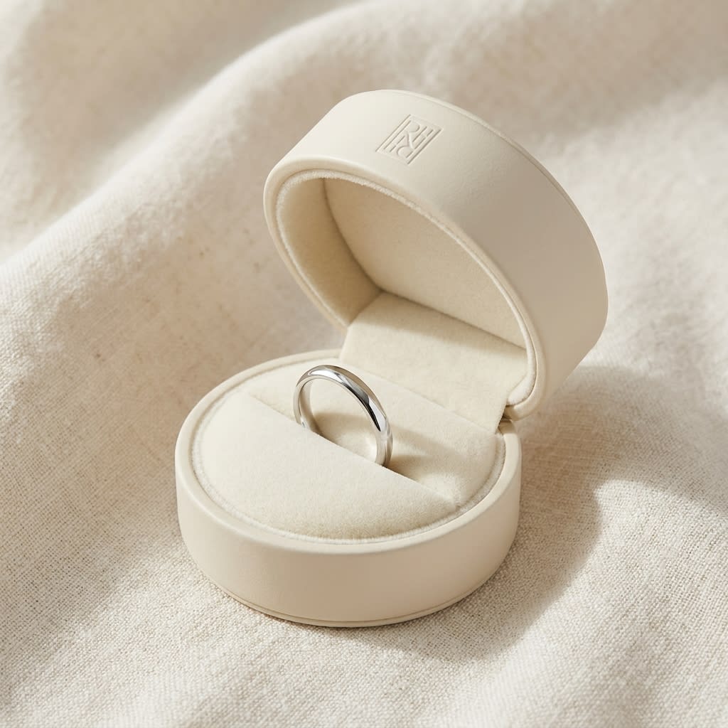 2mm Slightly Domed Comfort-Fit Wedding Band in 14K White Gold, in navy velvet jewelry box