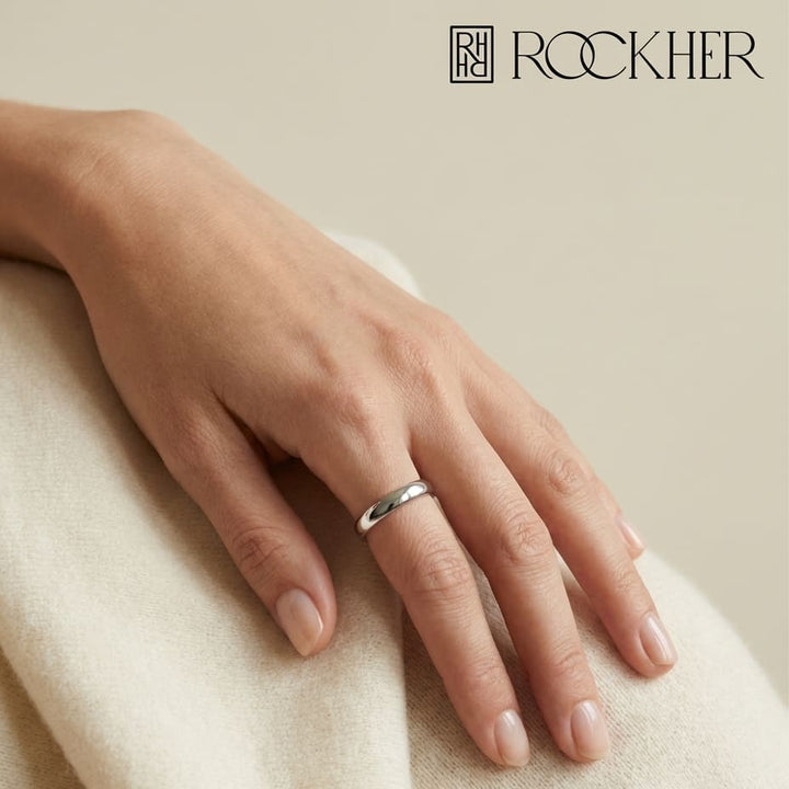2.5mm Slightly Domed Comfort-Fit Wedding Band in 14K White Gold, worn on hand, full view