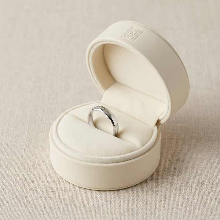 4mm Slightly Domed Comfort-Fit Wedding Band in 14K White Gold, in navy velvet jewelry box