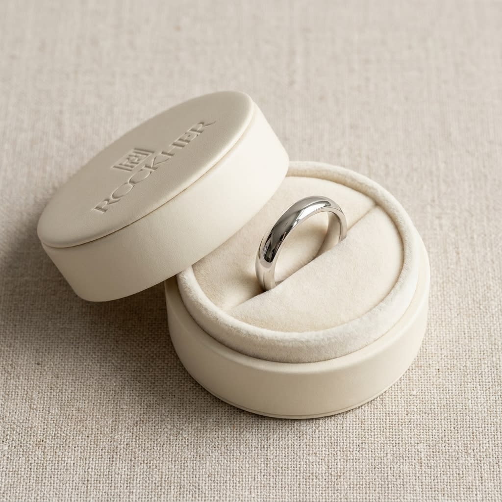 3mm Slightly Domed Super Light Comfort-Fit Wedding Band in 14K White Gold, in navy velvet jewelry box