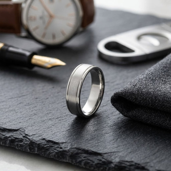 แหวนแต่งงาน ทรงกลม ตัวเรือนทองคำขาว 14K จาก RockHer
