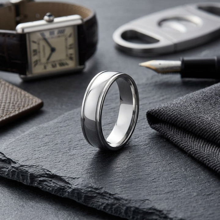 แหวนแต่งงาน ทรงกลม ตัวเรือนทองคำขาว 14K จาก RockHer